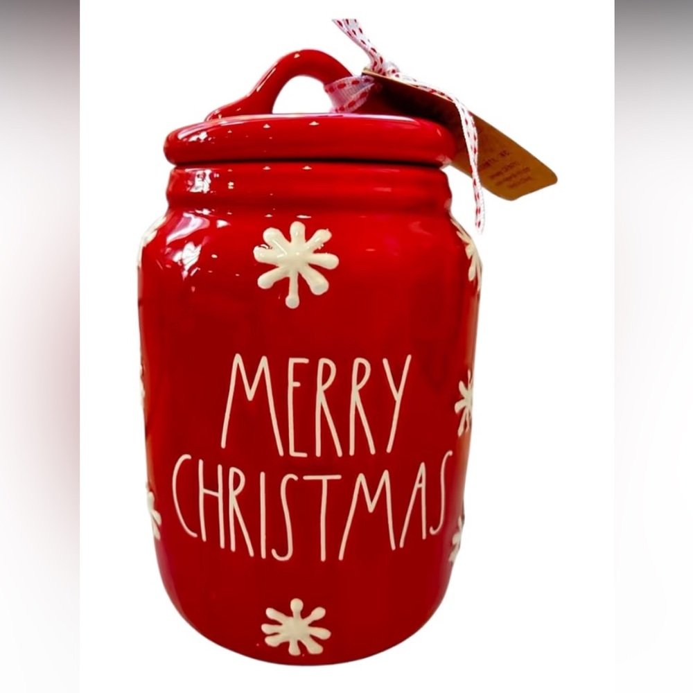 HTF Rae Dunn Red 'Merry Christmas' Mini Canister Cookie Jar NWT